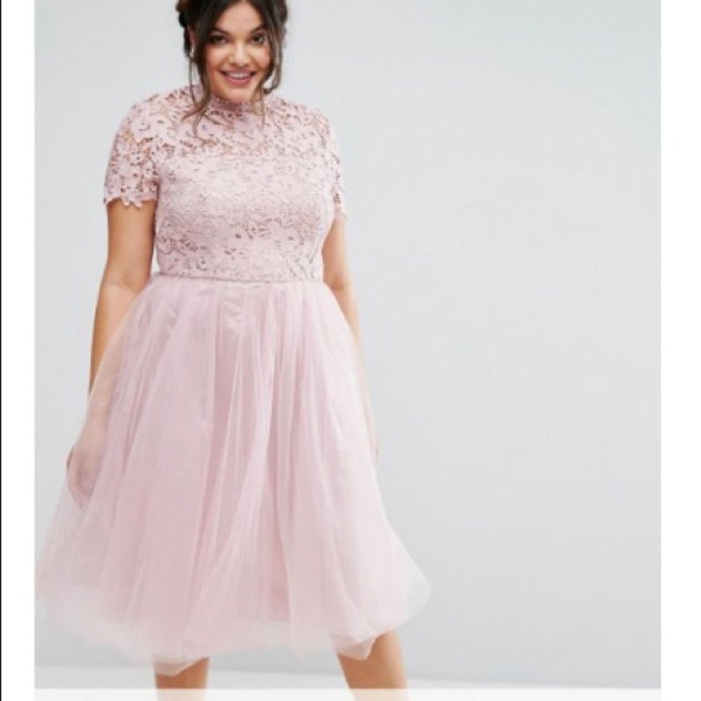 Chi Chi London plus high neck lace midi dress